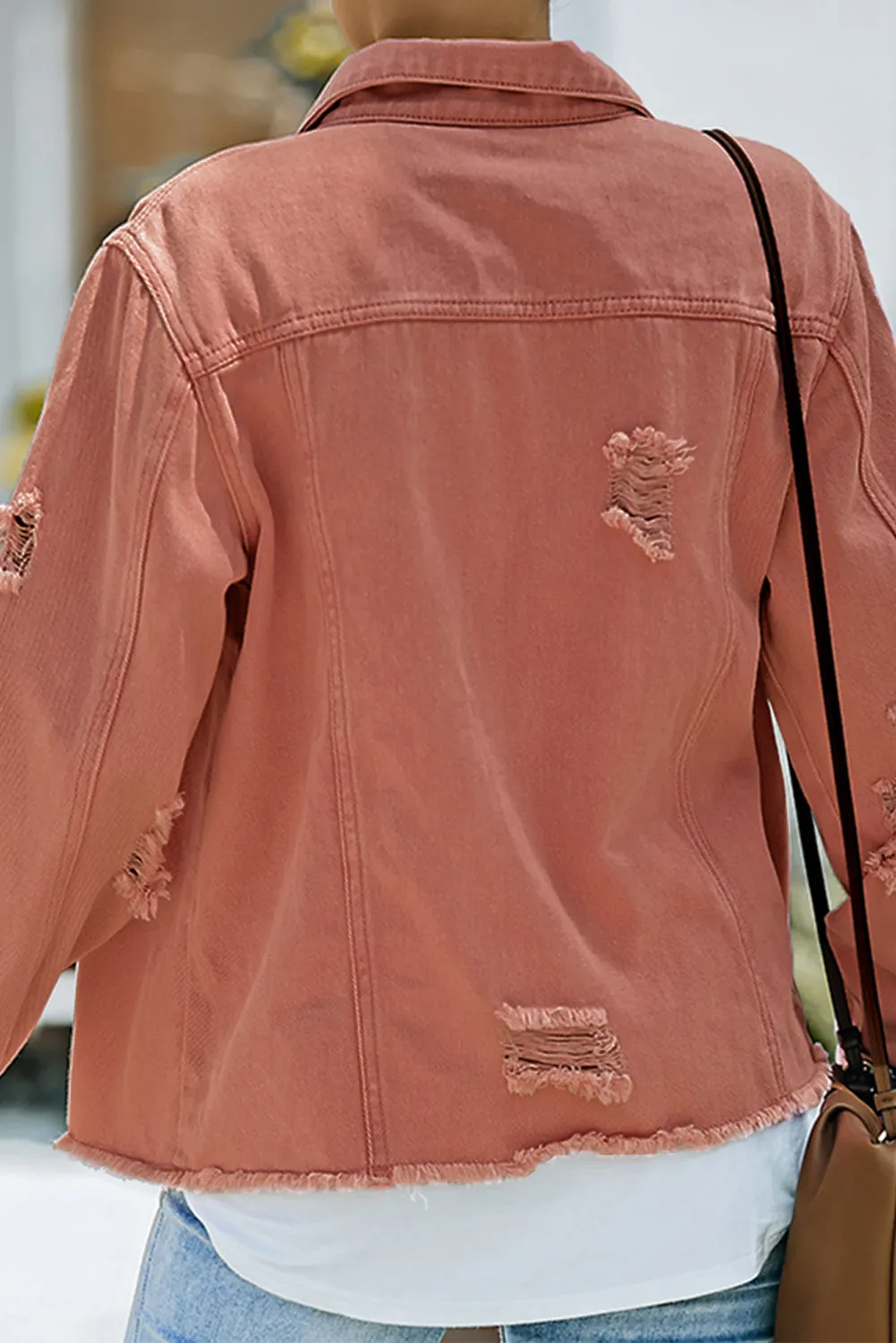 3 Distressed Raw Hem Denim Jacket