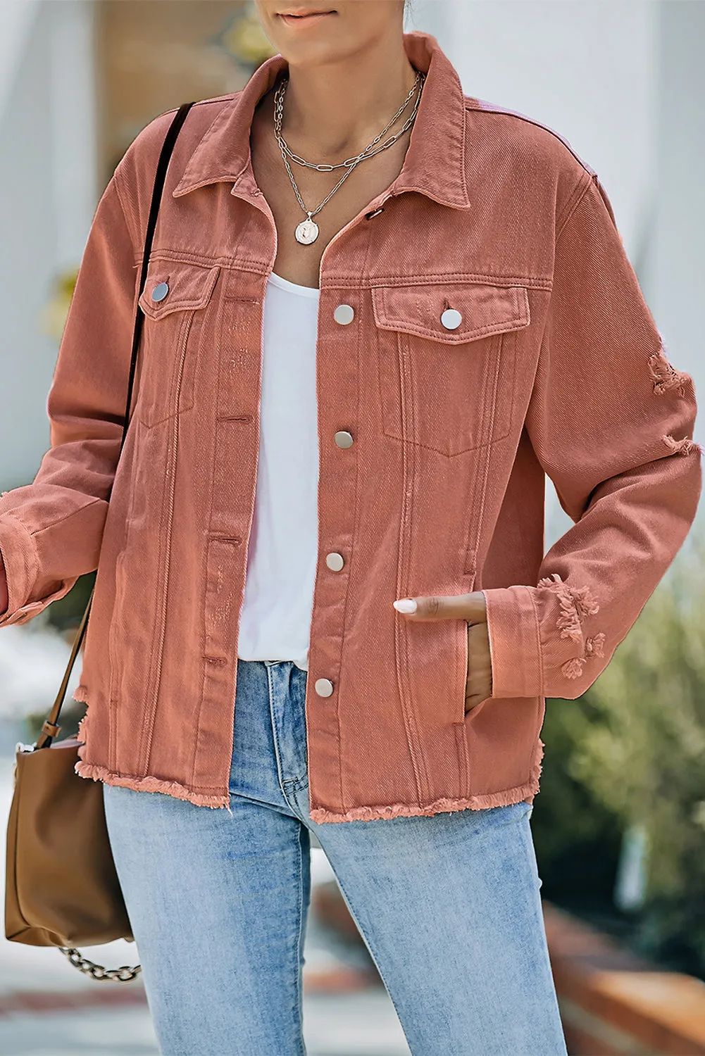 3 Distressed Raw Hem Denim Jacket