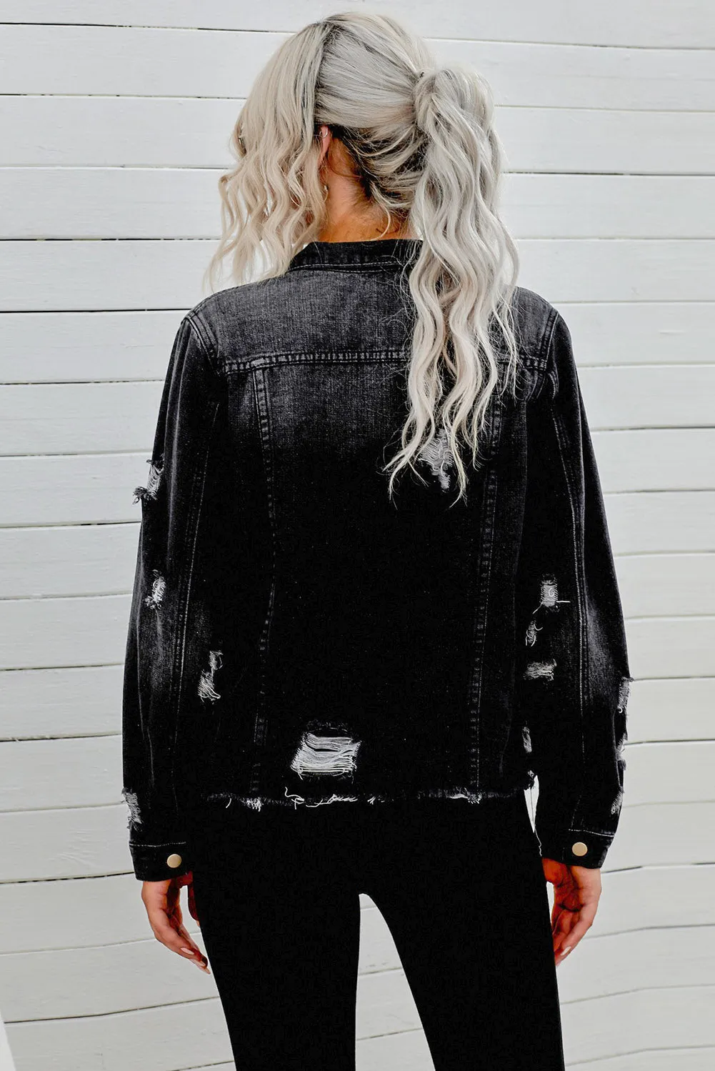 3 Distressed Raw Hem Denim Jacket
