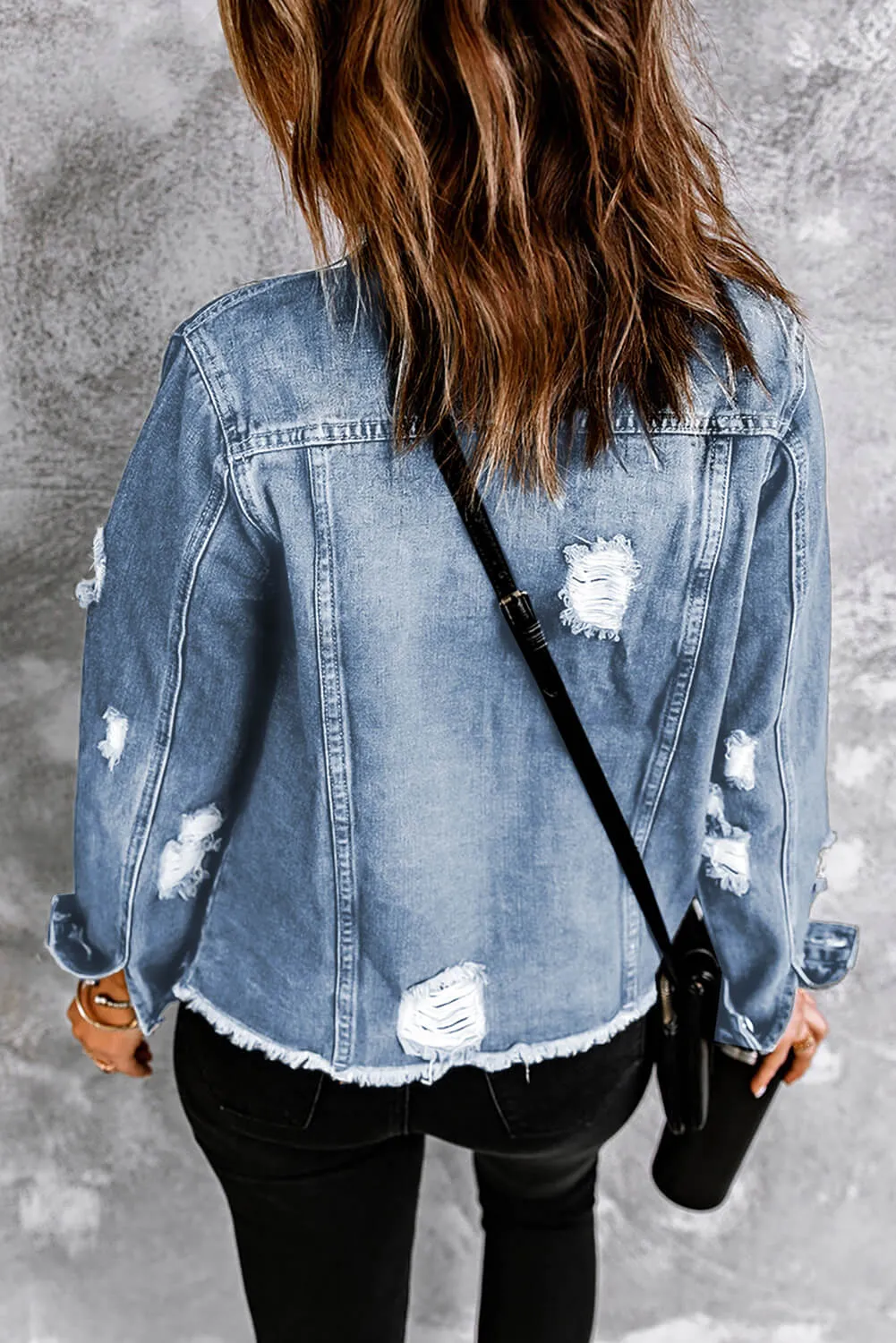 3 Distressed Raw Hem Denim Jacket