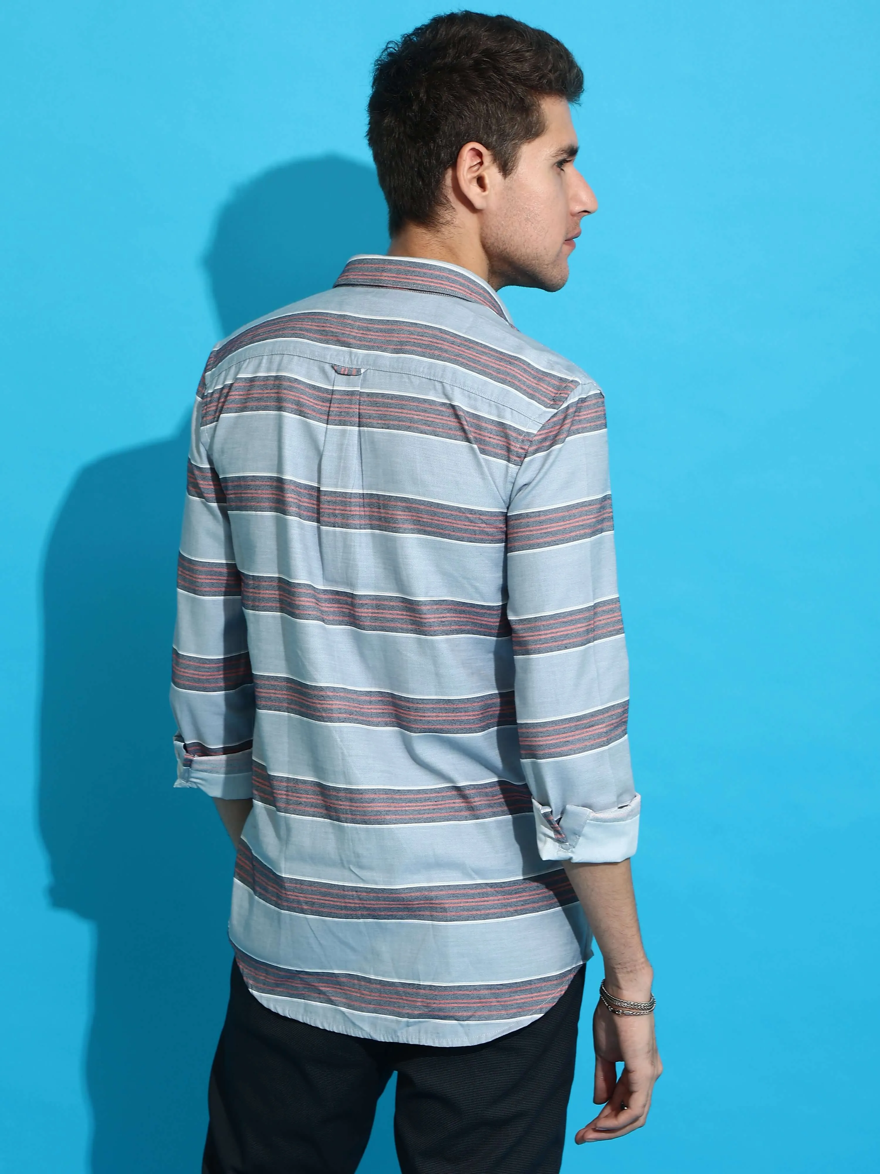 Grey & Red casual stripe full sleeves shirt